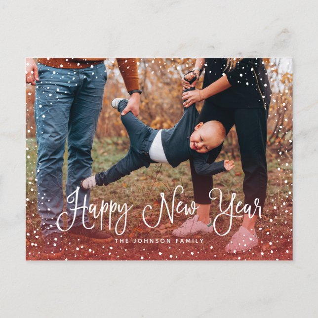 Cartão Postal De Festividades Foto Moderna da Escrita na Neve 2 (Frente)