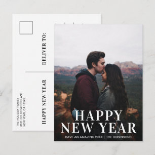 Cartão Postal De Festividades Foto Moderna de Ano Novo Feliz Simples