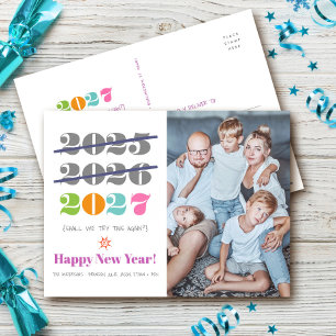 Cartão Postal De Festividades Foto Moderna do Ano Novo Engraçado Terceira Vez é