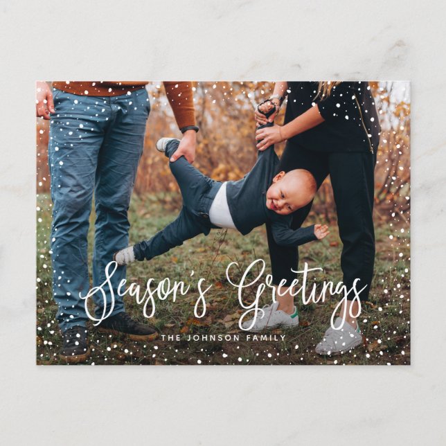 Cartão Postal De Festividades Foto Moderna do Script 2 da Neve (Frente)