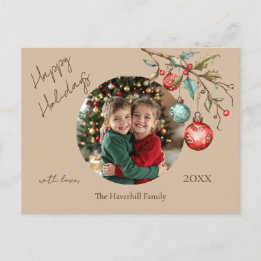 Cartão Postal De Festividades Foto Moderna Elegante Beige Watercolor Feliz