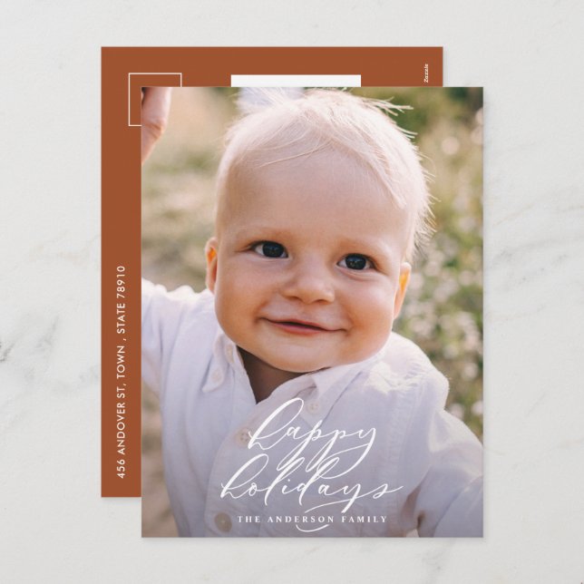 Cartão Postal De Festividades Foto moderna minimalista Natal elegante feriado (Frente/Verso)
