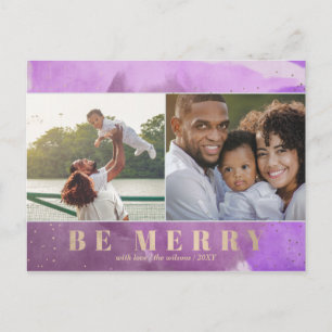 Cartão Postal De Festividades Foto múltipla Abstrato de Feliz Roxo e Dourado