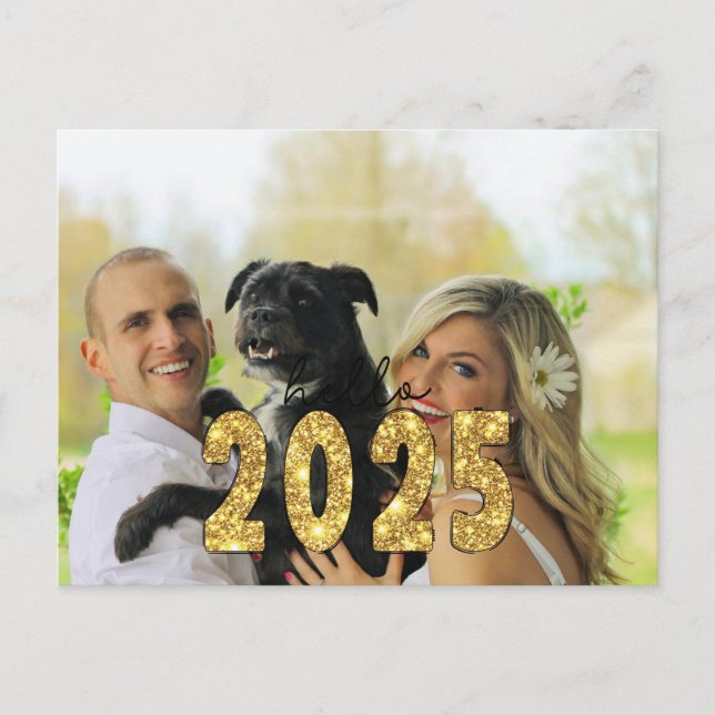 Cartão Postal De Festividades Foto personalizada de Hello 2025 (Frente)