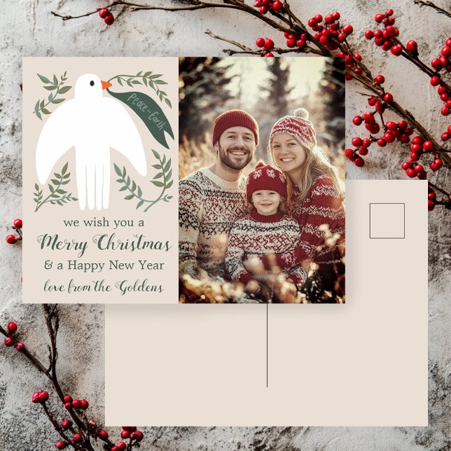 Cartão Postal De Festividades FOTO PERSONALIZADA DE Natal Da Peace Dove (Peace on Earth Dove Christmas CUSTOM PHOTO Holiday Postcard
)
