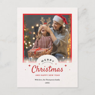 Cartão Postal De Festividades Foto Personalizada de Natal e Ano Novo Feliz