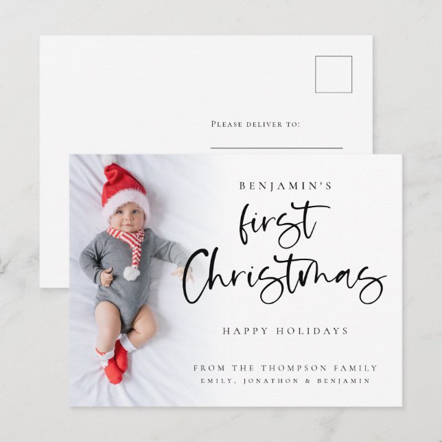 Cartão Postal De Festividades Foto personalizada do primeiro Natal para o bebê m (Frente/Verso)