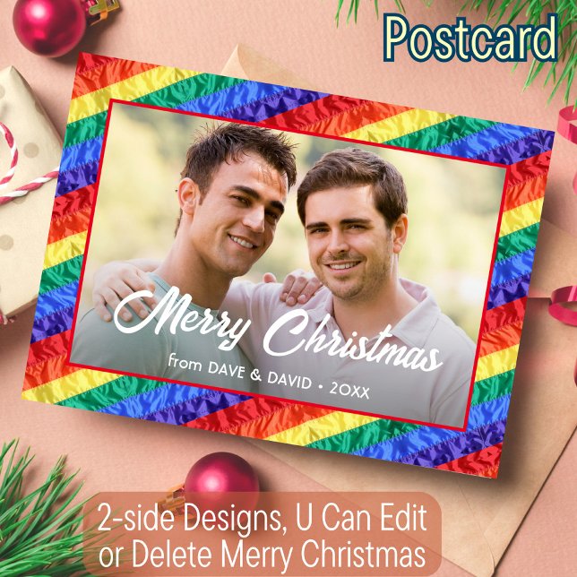 Cartão Postal De Festividades Foto personalizada LGBT Gay Rainbow Flag Feliz Nat (Criador carregado)