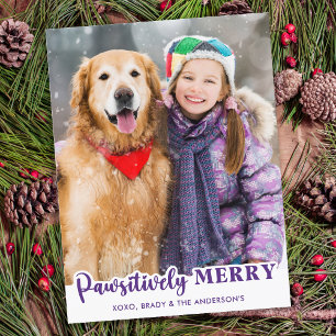 Cartão Postal De Festividades Foto Pet Pet Púrpura Pawsitivamente Melhor Ano De