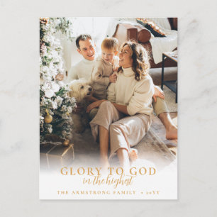 Cartão Postal De Festividades Foto Religiosa de Natal com Letra Moderna Dourada