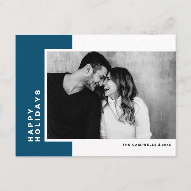 Cartão Postal De Festividades Foto Simples de Bloco de Cor Azul (Frente)