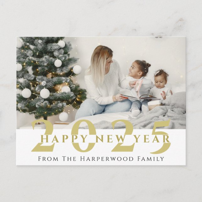 Cartão Postal De Festividades Foto simples do Feliz ano novo moderno Elegante On (Frente)
