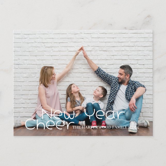 Cartão Postal De Festividades Foto simples do Feliz ano novo moderno Elegante On (Frente)