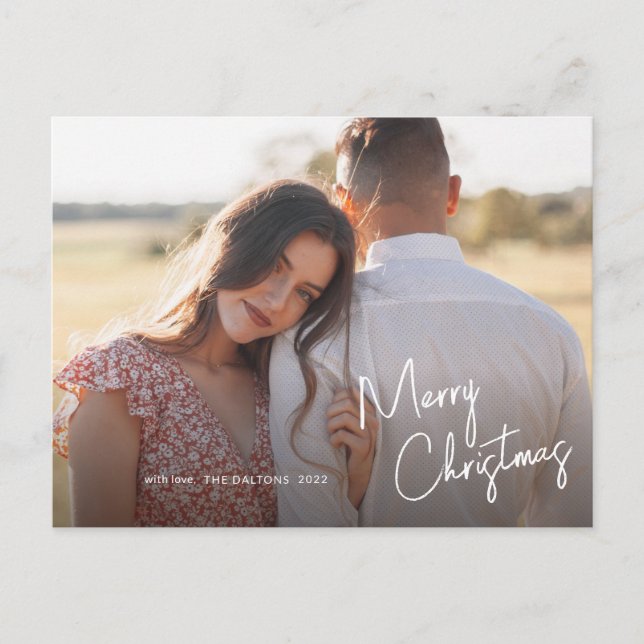 Cartão Postal De Festividades Foto Simples do Script de Natal Merry Moderno (Frente)