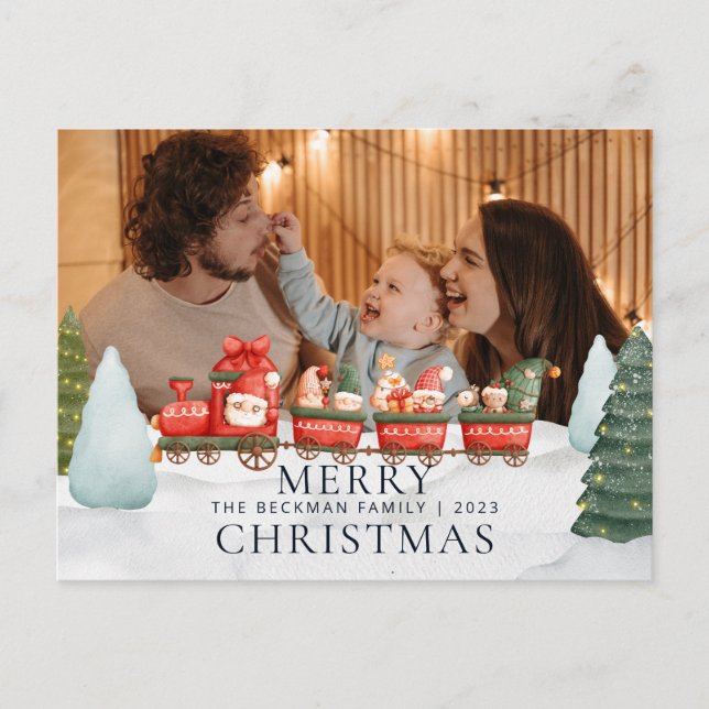 Cartão Postal De Festividades Foto: Truck Gnomos Winter Snow Felry Christmas (Frente)