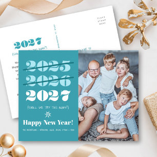 Cartão Postal De Festividades Foto Turquesa Engraçada Ano Novo 3ª Vez é a Venced