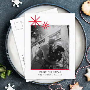 Cartão Postal De Festividades Foto Vermelha Simples de Natal Minimalista