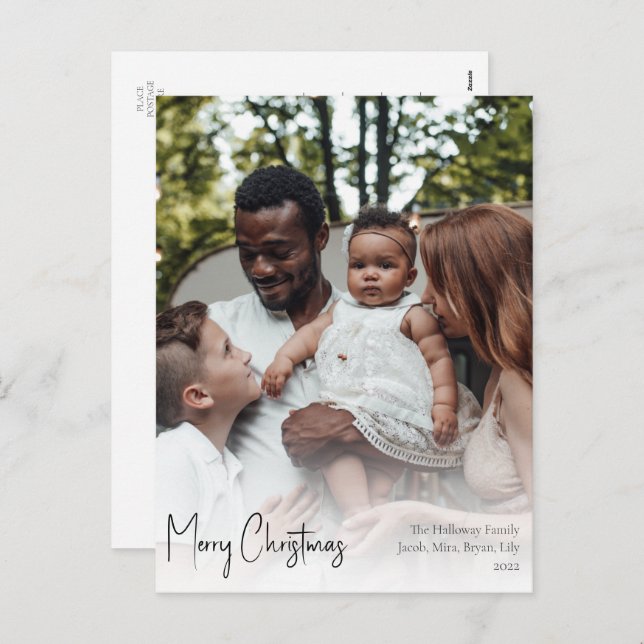 Cartão Postal De Festividades Foto Vertical do Cheio de Script de Natal Moderno (Frente/Verso)