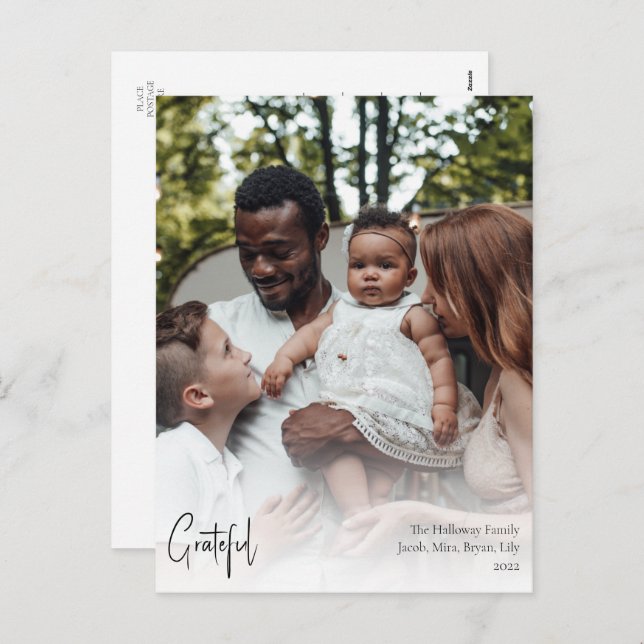Cartão Postal De Festividades Foto vertical do Cheio Grateful Script Moderno (Frente/Verso)