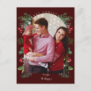 Cartão Postal De Festividades Fotoarco de cor aquática floral botânico do Natal
