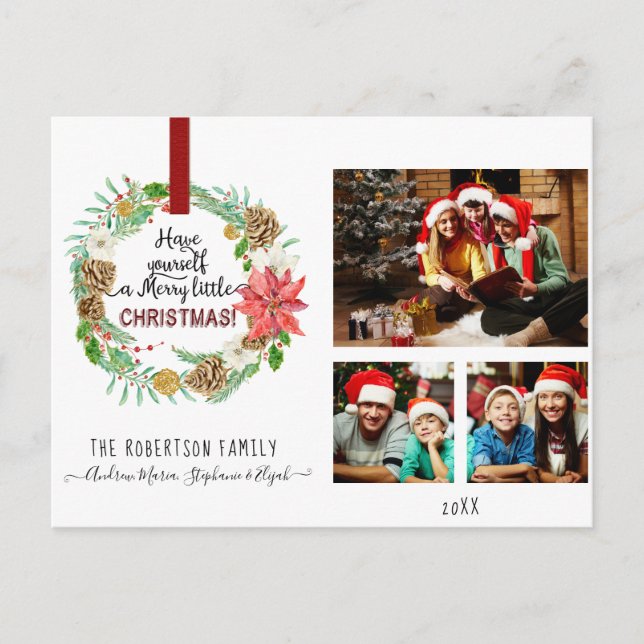 Cartão Postal De Festividades Fotografia do Cone Holly Pine Floral Holly (Frente)