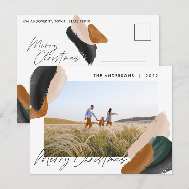 Cartão Postal De Festividades Fotografia mínima de aquarela verde (Frente/Verso)