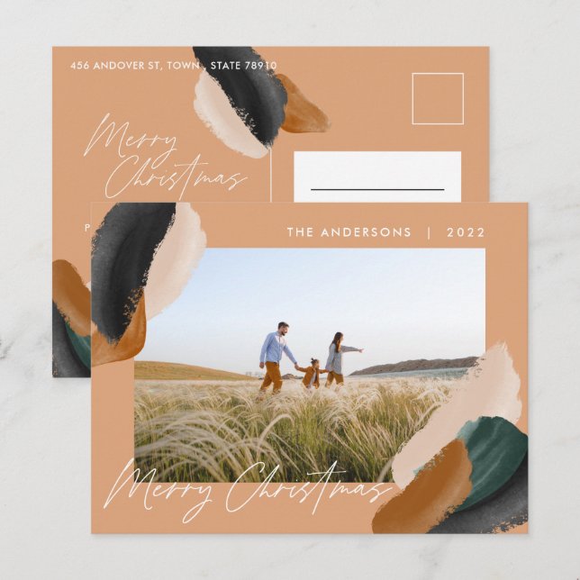 Cartão Postal De Festividades Fotografia mínima de aquarela verde (Frente/Verso)