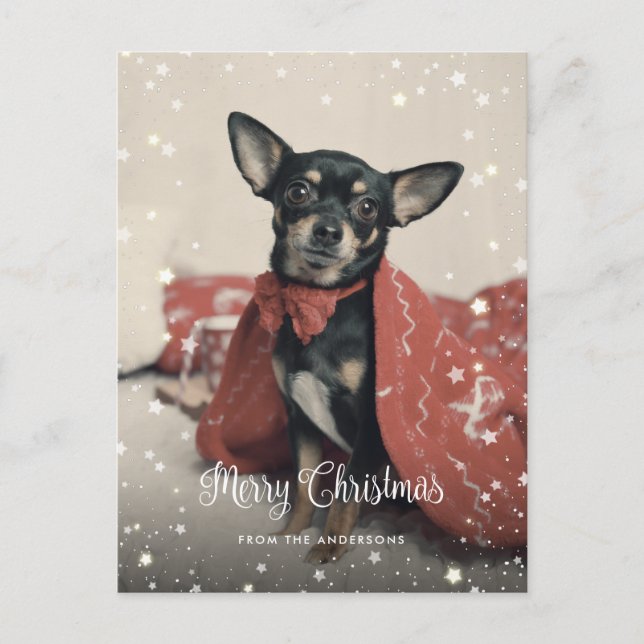 Cartão Postal De Festividades Fotografias Personalizadas Estrelas de Neve Feliz  (Frente)