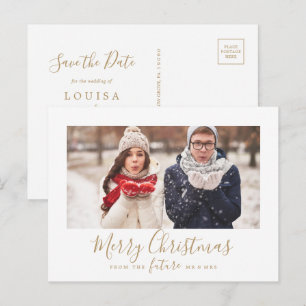 Cartão Postal De Festividades Fotomínima de Natal em ouro Salve a Data do Casame
