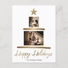 Cartão Postal De Festividades Fotos da família de natal das estrelas Douradas mo