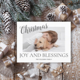 Cartão Postal De Festividades Fotos de Bênçãos de Alegria de Natal Branco Minima