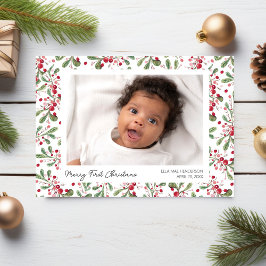 Cartão Postal De Festividades Fotos do Primeiro Natal da feliz, Berries & Greene