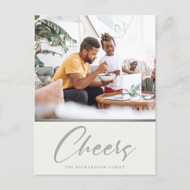 Cartão Postal De Festividades Fotos simples de Natal em verde cinza escuro alegr (Frente)