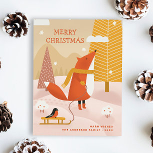 Cartão Postal De Festividades Fox de Woodland de Natal   Animal de inverno