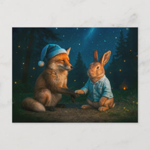 Cartão Postal De Festividades Fox e Hare Dizem Boa Noite na Floresta