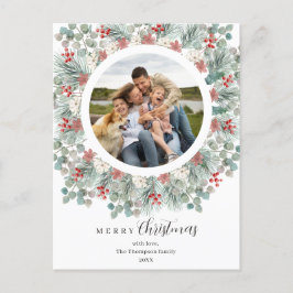 Cartão Postal De Festividades Frame Botânico Elegante e Russo de Natal Holi