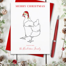 Frango usando um chapéu de Papai Noel personalizad