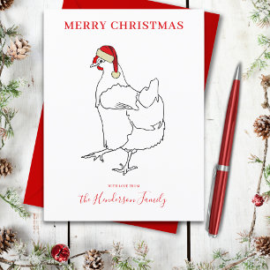 Cartão Postal De Festividades Frango usando um chapéu de Papai Noel personalizad