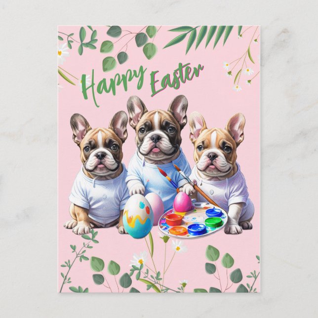 Cartão Postal De Festividades Französische Bulldogge Happy Easter French Bulldog (Frente)