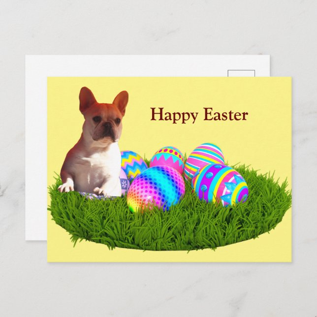 Cartão Postal De Festividades Französische Bulldogge Happy Easter French Bulldog (Frente/Verso)