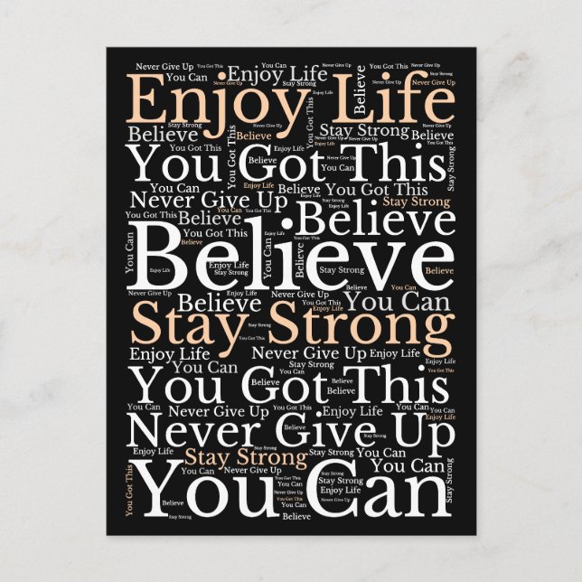 Cartão Postal De Festividades Frases Motivacionais Padrão WordArt Branco Preto (Frente)