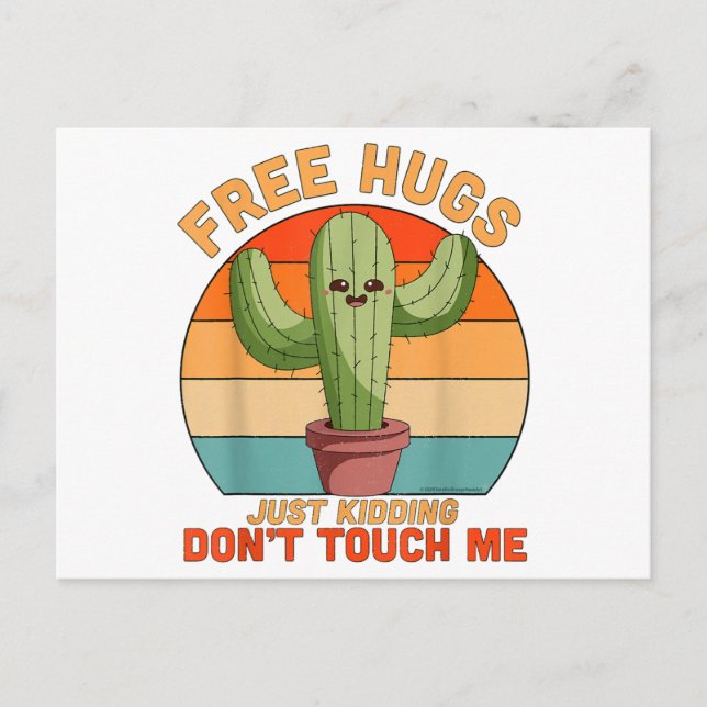 Cartão Postal De Festividades Free Hugs Just Kidding Don't Touch Me Cactus Funny (Frente)
