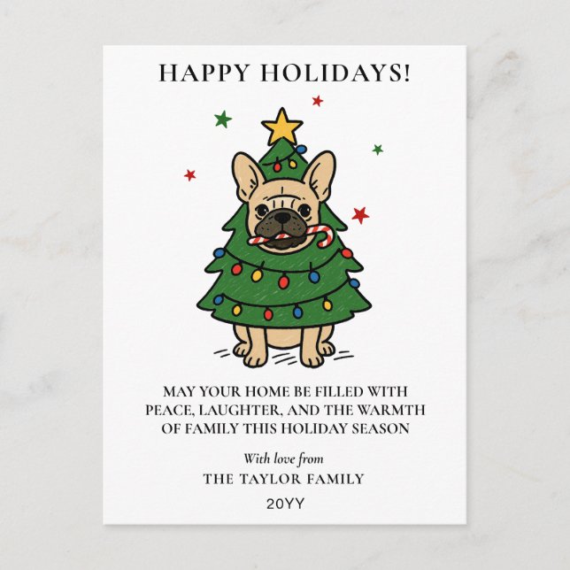 Cartão Postal De Festividades French Bulldog Christmas Tree Dog Frenchie (Frente)