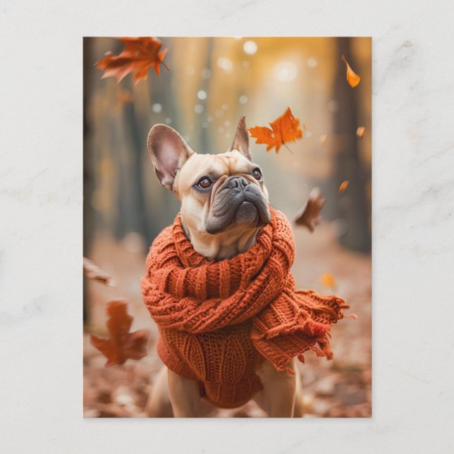Cartão Postal De Festividades French Bulldog in Knitted Dog Attire (Frente)