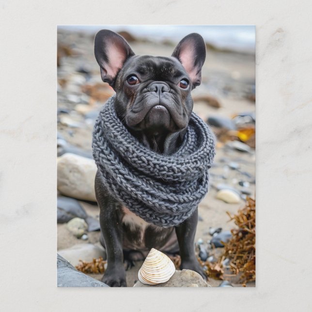 Cartão Postal De Festividades French Bulldog in Knitted Dog Attire (Frente)