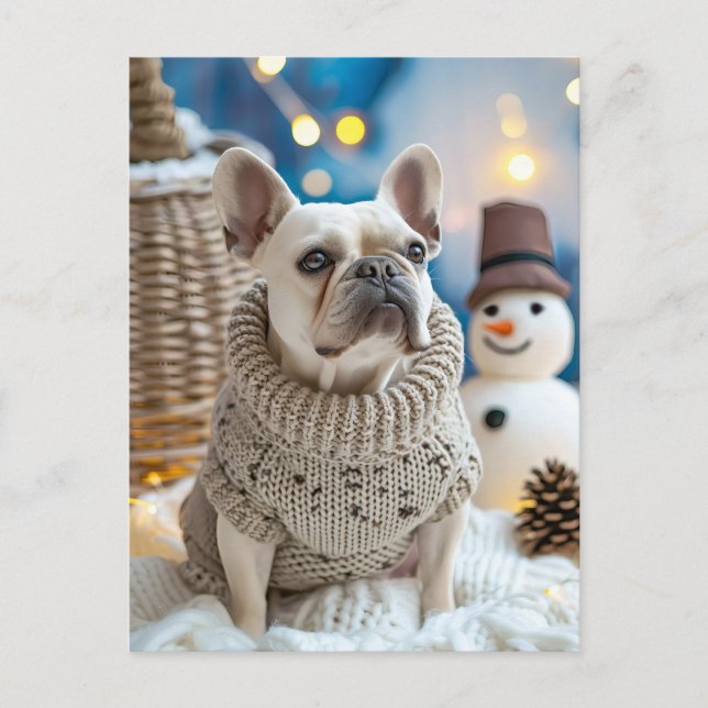 Cartão Postal De Festividades French Bulldog in Knitted Dog Attire (Frente)
