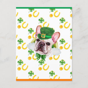 Cartão Postal De Festividades French Bulldog Trevo Dia de São Patrício