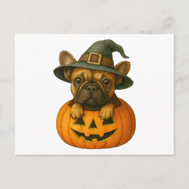 Cartão Postal De Festividades Frenchie em Pumpkin (Frente)