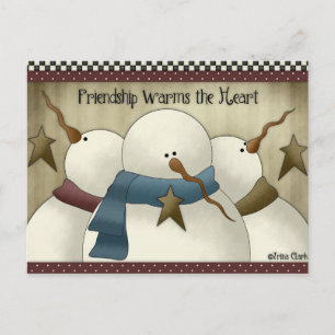 Cartão Postal De Festividades Friendship Warms the Heart Snowmen Postcards