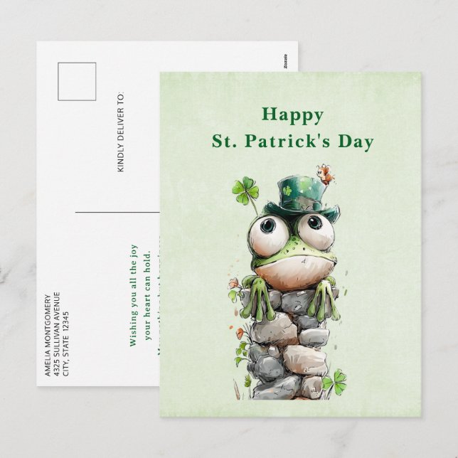 Cartão Postal De Festividades Frog with Green Hat Cute St. Patrick's Day (Frente/Verso)